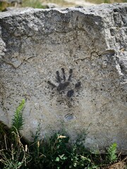 Black hand sign on a rock, Devin, Slovakia