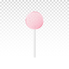 Realistic lollipop in pastel pink color. Vector isolated transparent clipart with one light candy on a stick