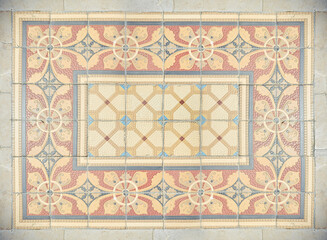 Elegant historical ceramic tiles on the floor and walls of the building. Architectural elements for interior decoration.