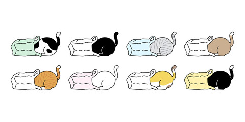 cat vector kitten calico shopping bag plastic icon pet breed cartoon character doodle illustration symbol design