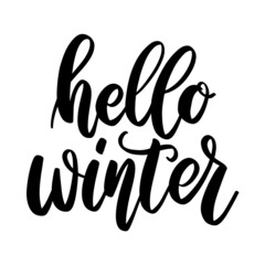 Hello winter. Lettering phrase on white background. Design element for greeting card, t shirt, poster. Vector illustration