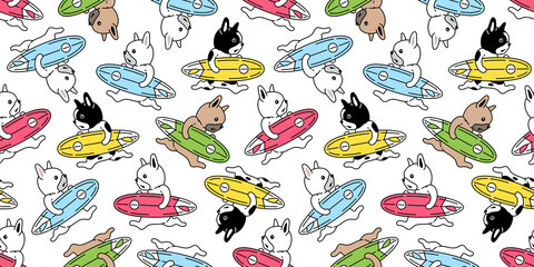 dog seamless pattern french bulldog surfboard vector beach ocean summer cartoon doodle scarf isolated repeat wallpaper tile background illustration design
