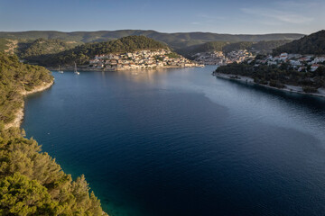 Aerial view of the bay in Pucisca on island Brac, Croatia