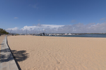 Fototapeta na wymiar Punta Umbria, Huelva, Spain;04.10.2021:boardwalk next to the marina