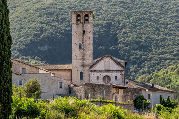 View of the Monastery and Church of San Ponziano, surrounded by nature, Spoleto, Italy