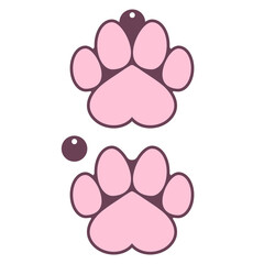 Pink heart symbol and paw print. Animal theme. Vector template and drawing. Isolated illustration.