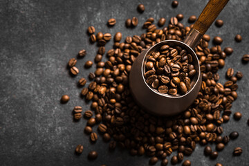 Roasted coffee beans and turk