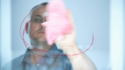 Businessman Erases a Misspelled Sign NFC On Glass Screen In Office. Business And  Mobile Payment  Concept. Slow Motion Effect. Close Up - Powered by Adobe