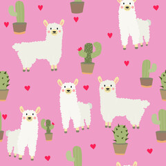 cute pattern with alpaca and cactus