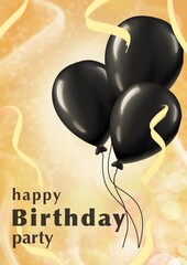 Happy birtday party invitation with ballons. Graphic design for postcard, greeting card, banner, invite card, poster