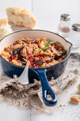 Spicy cabbage and meat stew with beef and sauerkraut