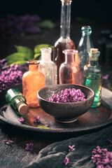 Special flower aromatherapy for body care. Blooming lilac scent.