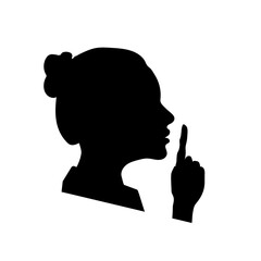 Woman face profile with hand, shhh icon on white, please keep quiet sign - 446927758