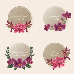 Logo design with muave red floral concept,waterolor style