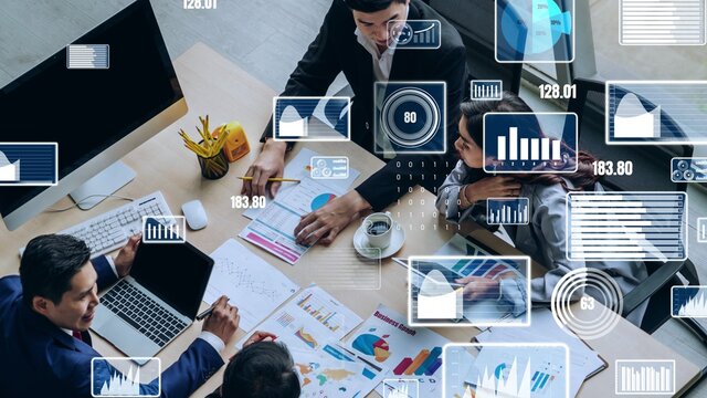 Creative visual of business data analyzing technology . Concept of digital data for marketing analysis and investment decision making .