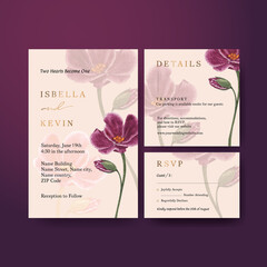 Wedding card template with muave red floral concept,waterolor style © photographeeasia