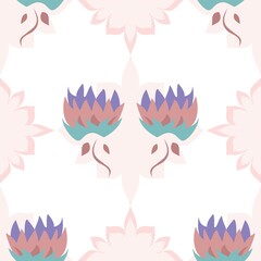 Fototapeta premium Elegant Repeating Vector Floral Pattern In Lilac, Pink And Green On White