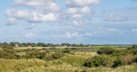 Dunes and Banckspolder with transmitter mast on Frisian island Schiermonnikoog, Netherlands