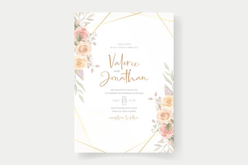 Beautiful soft floral and leaves wedding invitation card design