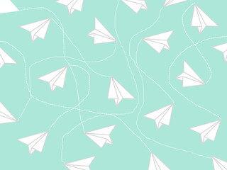 paper planes. Seamless vector pattern isolated on light blue background