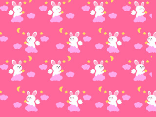 Angel flying  little rabbit bunny engraving on pink background. vector illustration.