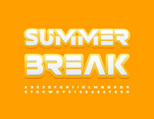 Vector sunny sign Summer Break. Bright creative Font. Abstract Alphabet Letters and Numbers set