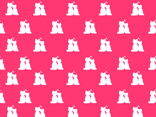 White cat couple pink background vector illustration