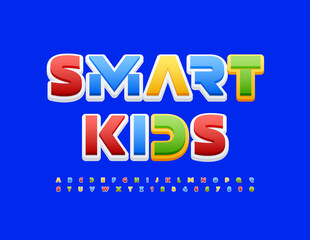 Vector creative sign Smart Kids. Modern colorful Alphabet Letters and Numbers. Bright abstract Font
