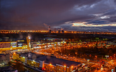 Fototapeta na wymiar View of the night area of St. Petersburg Rybatskoye.