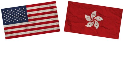 Hong Kong and United States of America Flags Together – Paper Texture Effect – Illustration