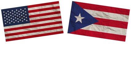 Puerto Rico and United States of America Flags Together – Paper Texture Effect – Illustration