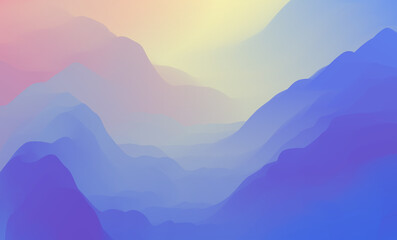 Abstract gradient illustration of mountainous terrain. Calm and peaceful sunset view. Horizontal vector background for banner, flyer, card or wallpaper.