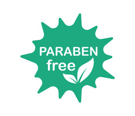 Paraben free label. Green emblem for use in the cosmetic, pharmaceutical and food industries. Vector illustration.