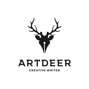 Creative Smart Pen Logo, combination of Pen and deer antler logo icon design vector