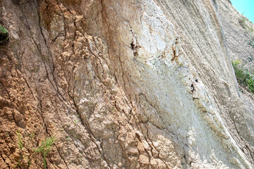 Chalk background in quarry. Chalk rock texture during earthworks by chalk open pit mining.