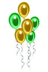 Beautiful festive balloons green
 and yellow. Vector illustration isolated on white background.