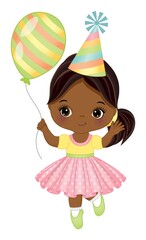 Cute Little African American Girl Holding Air Balloon