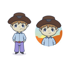 Cute cowboy mascot cartoon illustration