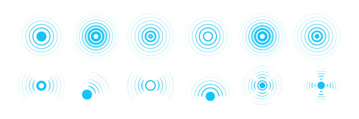 Radar vector icons. Signal concentric circles. Sonar sound waves isolated on white background. Fat style vector illustration EPS 10. - obrazy, fototapety, plakaty