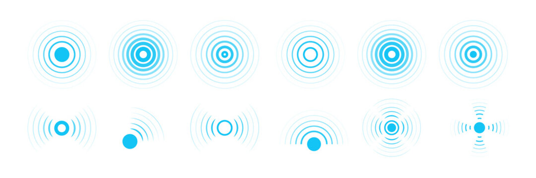 Radar vector icons. Signal concentric circles. Sonar sound waves isolated on white background. Fat style vector illustration EPS 10.