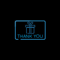 Thank you gift card glowing neon vector illustration