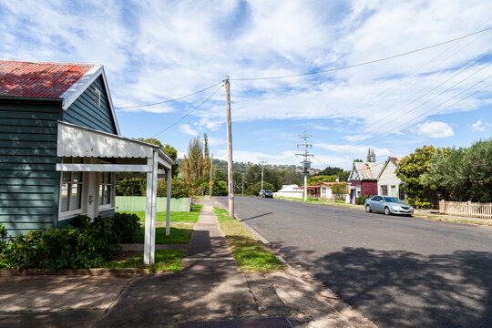 Main Street Of Tiny Rural Country Town In Australia With Old Buildings And One Parked Car