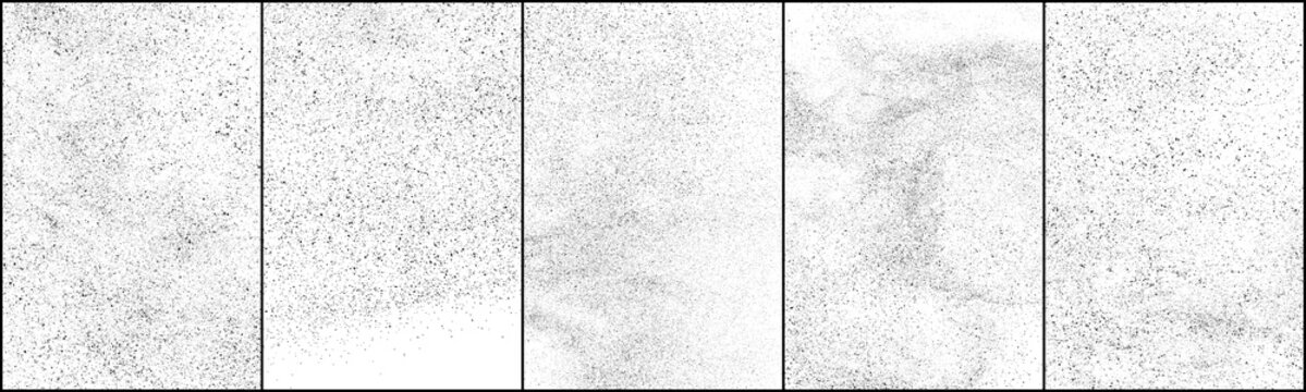 Set Of Distressed Black Texture. Dark Grainy Texture On White Background. Dust Overlay Textured. Grain Noise Particles. Rusted White Effect. Halftone Vector Illustration, Eps 10.