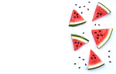 Pieces of fresh melon against white background