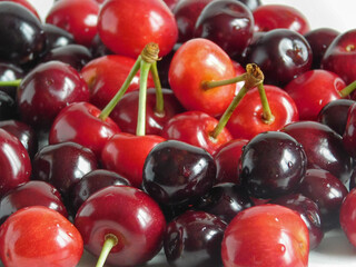 Cherry on  white background. Sweet cherry berries. Red berries.