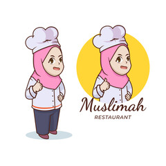 Muslim girl Chef with Hijab mascot logo
