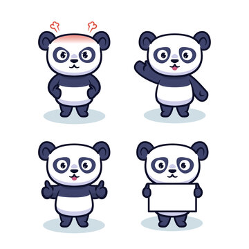 Set of cute panda character design