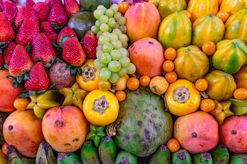Variety of exotic fruits at the food market