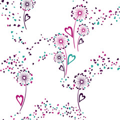 Dandelion flowers unique vector seamless pattern.