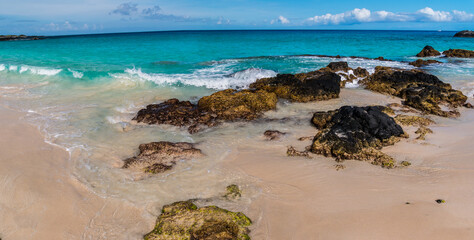 The Beautiful Water and White Sand of Manini'owali Beach and Kua Bay, Kekaha Kai, State Park, Hawaii Island, Hawaii, USA